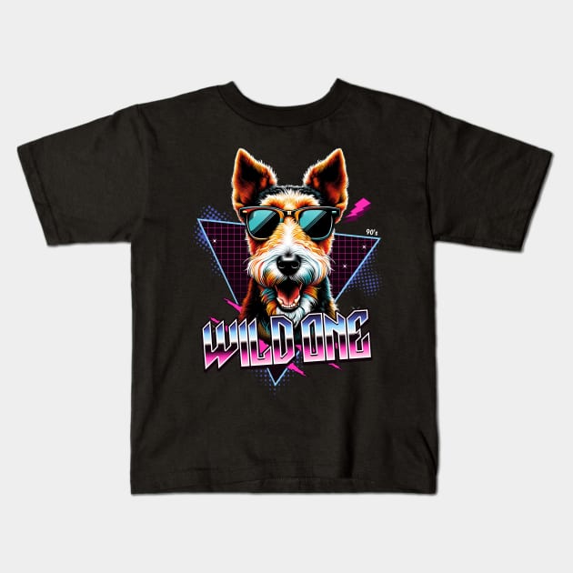 Wild One Fox Terrier Dog Kids T-Shirt by Miami Neon Designs